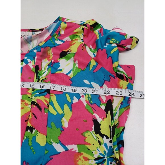 Kim Rogers Stretch Dress Pink Blue Watercolor Floral Pleated Short Sleeve 2X - Picture 7 of 11